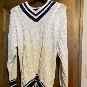 Vintage Avon Tennis Sweater, Cream and Navy Blue, Prep College Style, Size: M/L